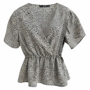 Hesperus Animal Print Top Pin Up Rockabilly Faux Wrap Shirt Cheetah Print XS